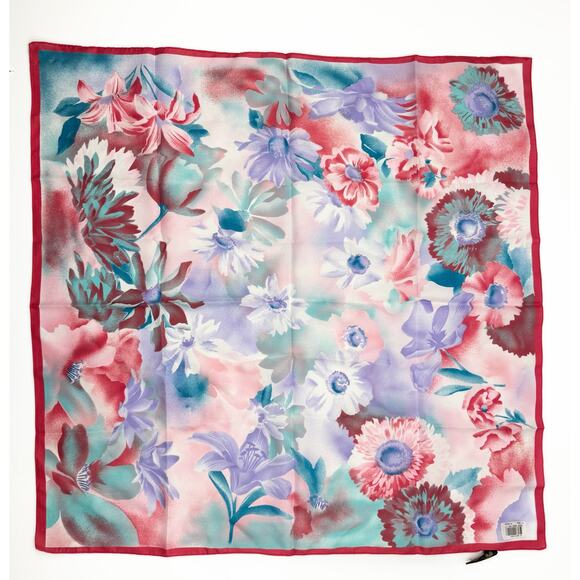 Art of Scarf Tie Rack Floral Watercolor 80s Chiffon Square Scarf Made in Italy - Picture 2 of 7